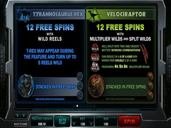 Jurassic Park Online Slot Pay Table